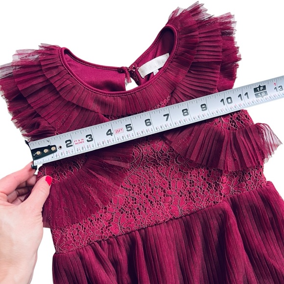 NANETTE Girls Pleated Ruffle Lace Dress Bordeaux Wine Color Sz 6X - Picture 11 of 12